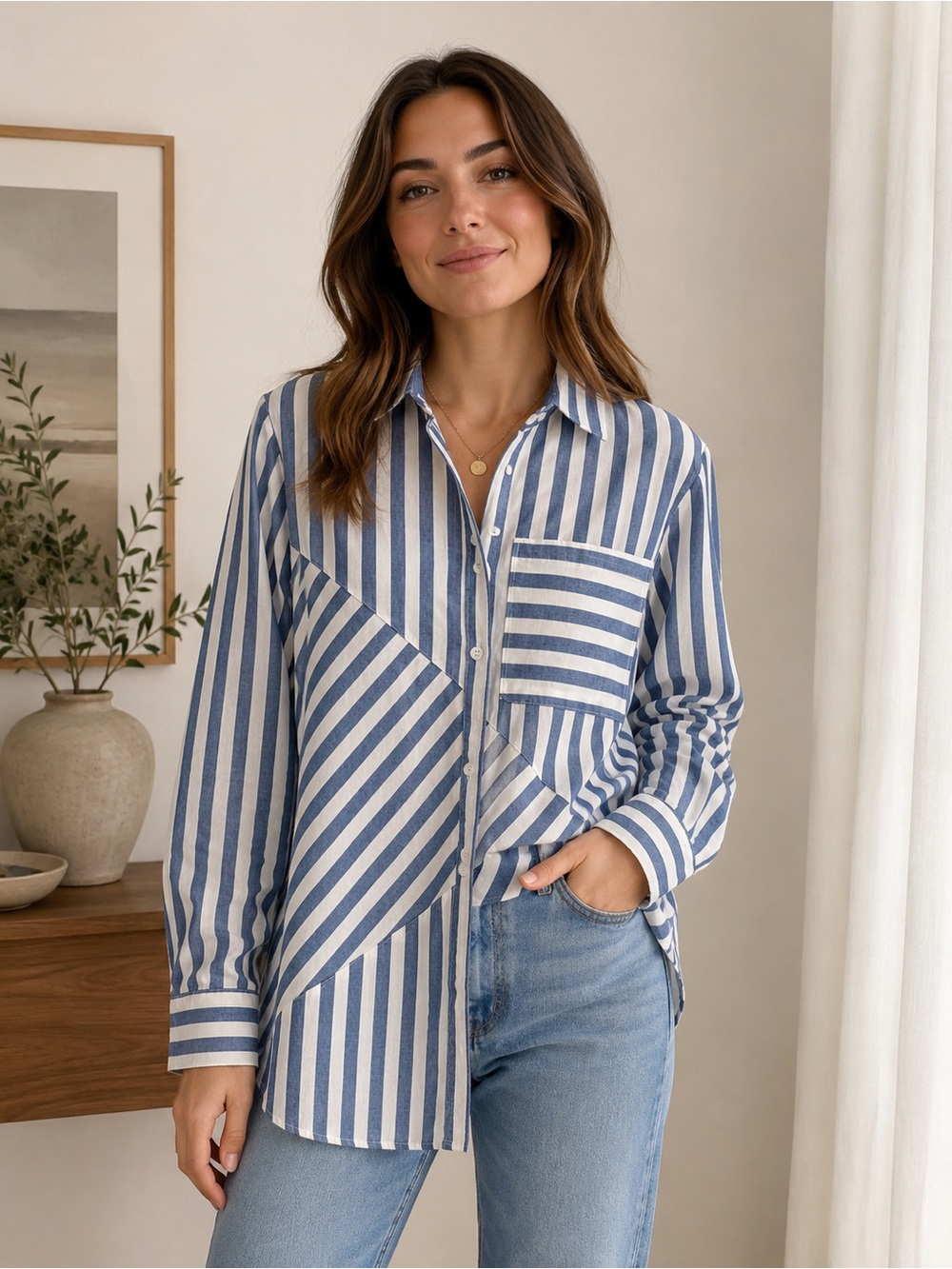 Studio Blue and White Striped Button-Down Shirt